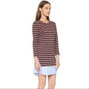 Veronica Beard Navy and Orange Striped Charter Combo Shirt Dress Size S